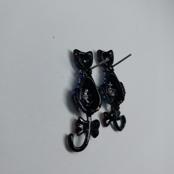 Betsey Johnson Boo To You Black Cat Pave Crystals Movable Tail Drop Earrings - Picture 7 of 7